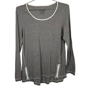 Neon Buddha Gray Long Sleeve Scoop Neck Side Zip Cotton Tunic Top Medium